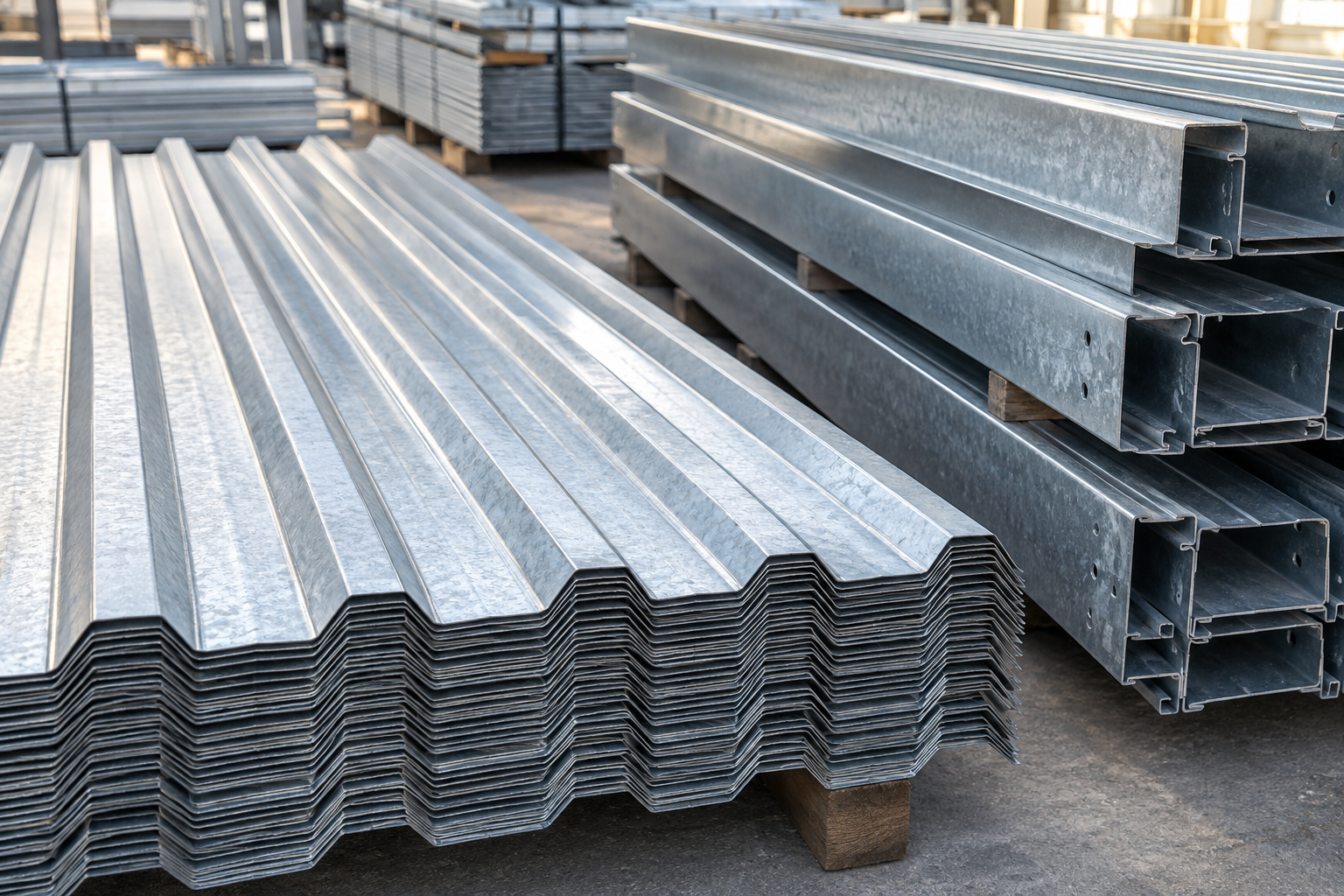 Illustrative close-up of galvanized formed steel sheets and profiles